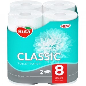 Огляд Туалетний папір Ruta Classic 2 шари Білий 8 рулонів (4820023740488): характеристики, відгуки, ціни.