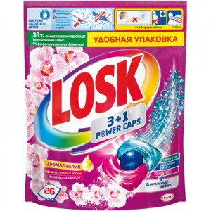 Огляд Капсули для прання Losk Тріо-капсули Ефірні олії та малайзійська квітка 26 шт. (9000101534283): характеристики, відгуки, ціни.