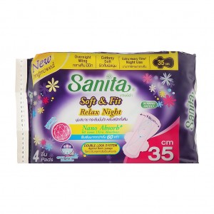 Огляд Гігієнічні прокладки Sanita Soft & Fit Relax Night Wing 35 см 4 шт. (8850461601054): характеристики, відгуки, ціни.