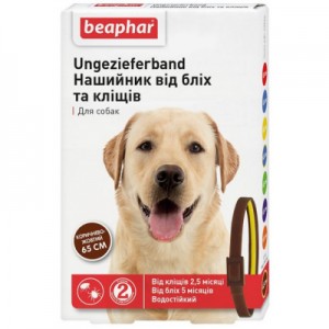 Огляд Нашийник для тварин Beaphar від бліх і кліщів для собак 65 см коричневий (8711231124077): характеристики, відгуки, ціни.