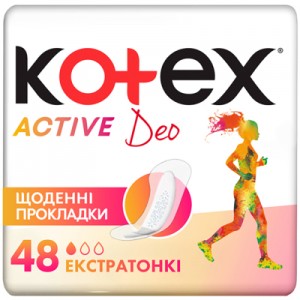 Огляд Щоденні прокладки Kotex Active Deo Extra Thin 48 шт. (5029053547886): характеристики, відгуки, ціни.