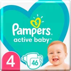 Огляд Підгузок Pampers Active Baby Maxi Розмір 4 (9-14 кг) 46 шт (8001090949097): характеристики, відгуки, ціни.