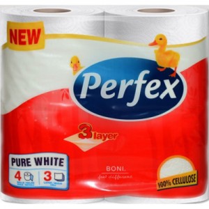 Огляд Туалетний папір Perfex Pure White 3 шари 4 рулони (8600101745477): характеристики, відгуки, ціни.