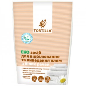 Огляд Засіб для видалення плям Tortilla Еко для білих речей 200 г (4820049380590): характеристики, відгуки, ціни.