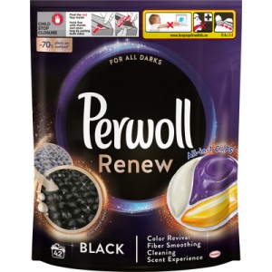 Огляд Капсули для прання Perwoll Renew Black для темних та чорних речей 42 шт. (9000101575545): характеристики, відгуки, ціни.