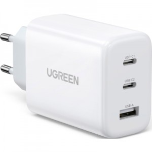 Огляд Зарядний пристрій Ugreen 3xUSB 65W (2xType-C+USB QC3.0) Fast Charger White CD275 (90496): характеристики, відгуки, ціни.