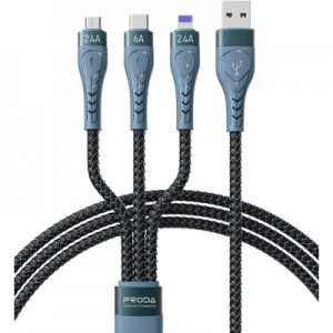 Дата кабель USB 2.0 AM to Lightning + Micro 5P + Type-C 1.3m Azeada PD-B74th Black Proda (PD-B74th-BK)