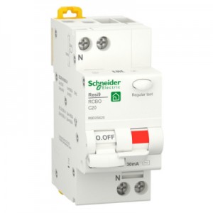Огляд Диференціальний автоматичний вимикач Schneider Electric RESI9 6kA 1P+N 20A C 30mA (R9D25620): характеристики, відгуки, ціни.