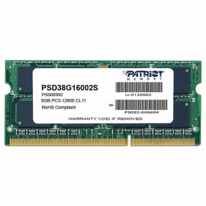 Огляд Модуль для ноутбука SoDIMM DDR3 8GB 1600 MHz Patriot (PSD38G16002S): характеристики, відгуки, ціни.