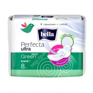 Огляд Гігієнічні прокладки Bella Perfecta Green Maxi Drai Ultra 8 шт. (5900516306076): характеристики, відгуки, ціни.