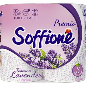 Огляд Туалетний папір Soffione Premio Toscana Lavender 3 шари 4 рулони (4820003833964): характеристики, відгуки, ціни.