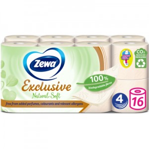 Огляд Туалетний папір Zewa Exclusive Natural Soft 4 шари 16 рулонів (7322541361918): характеристики, відгуки, ціни.
