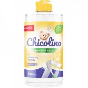 Огляд Засіб для ручного миття посуду Chicolino для дитячого посуду 500 мл (4823098413721): характеристики, відгуки, ціни.
