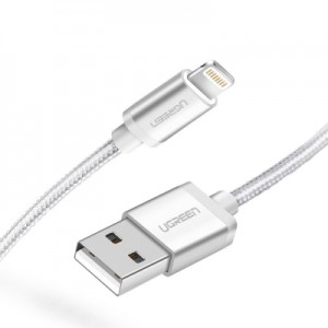 Дата кабель USB 2.0 AM to Lightning 1.5m US199 MFI Silver Ugreen (US199/60162)