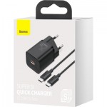 Огляд Зарядний пристрій Baseus 1xUSB 25W (USB-C) + Cable Type-C black (TZCCSUP-L01): характеристики, відгуки, ціни.