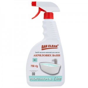 Огляд Спрей для чищення ванн San Clean Prof Line для миття акрилових ванн 750 г (4820003544235): характеристики, відгуки, ціни.