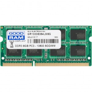 Огляд Модуль для ноутбука SoDIMM DDR3 8GB 1333 MHz Goodram (GR1333S364L9/8G): характеристики, відгуки, ціни.