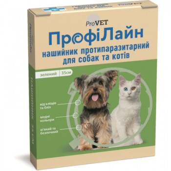 Нашийник для тварин ProVET проти бліх та кліщів для котів і собак 35 см зелений (4823082410170)
