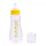 Огляд Пляшечка для годування Baby Team ергономічної форми із силіконовою соскою 0+ 250 мл (1412_жовта): характеристики, відгуки, ціни.