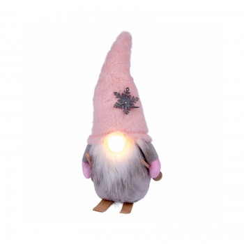 Новорічна фігурка Novogod`ko Гном лижник у рожевому ковпаку, 33 см, LED ніс. (974633)