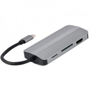 Огляд Концентратор Cablexpert USB-C 8-in-1 (USB hub 3.0/HDMI//VGA/PD/CR/stereo audio) (A-CM-COMBO8-02): характеристики, відгуки, ціни.