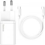 Огляд Зарядний пристрій Baseus 1xUSB 25W (USB-C) + Cable Type-C white (TZCCSUP-L02): характеристики, відгуки, ціни.