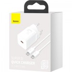 Огляд Зарядний пристрій Baseus 1xUSB 25W (USB-C) + Cable Type-C white (TZCCSUP-L02): характеристики, відгуки, ціни.